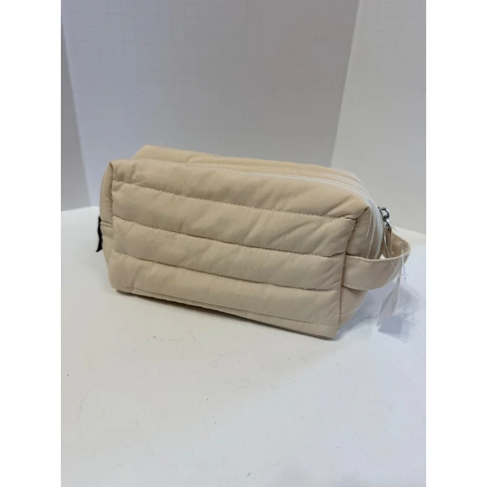 Kiehls Since 1851 Quilted Puffer Cosmetic Bag Cream Toiletry Case Monogram Liner